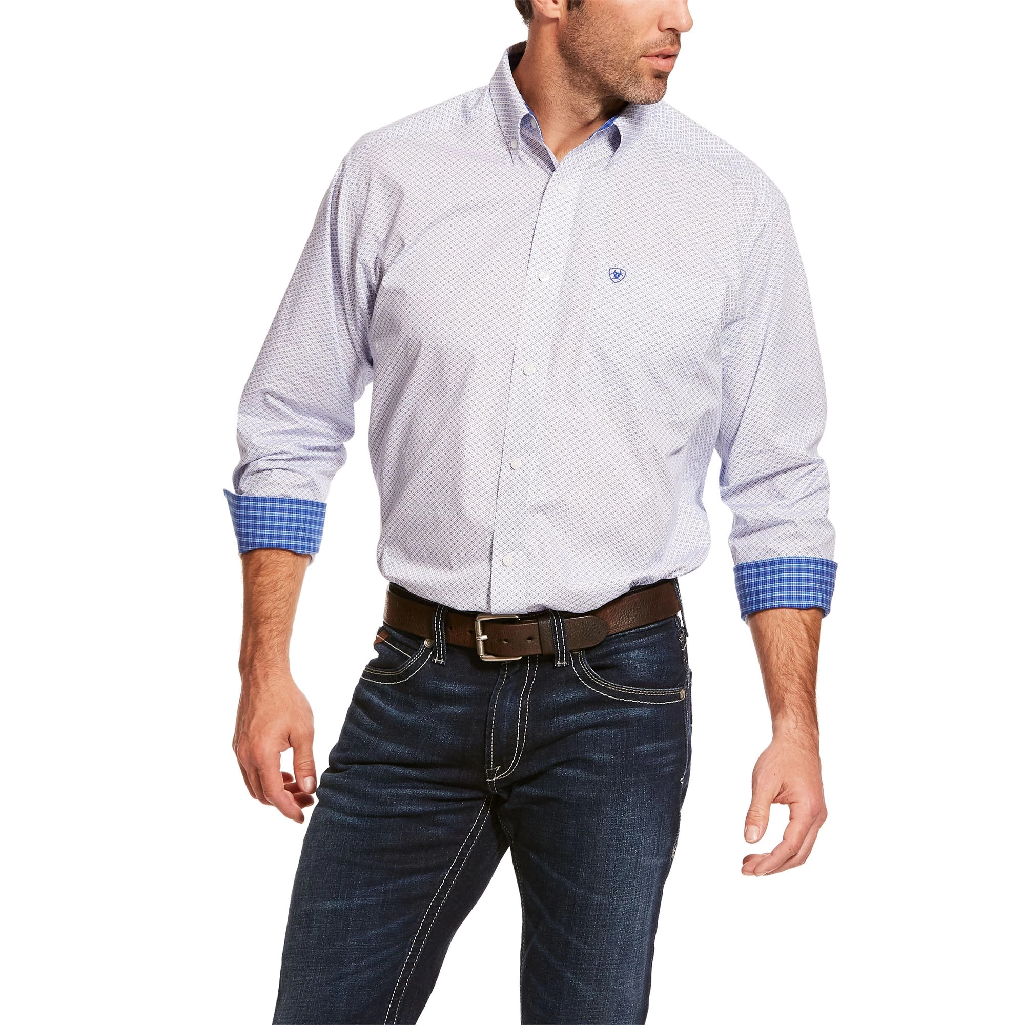 'Ariat' Men's Lucky Classic Fit Button Front – White / Blue 3 'Ariat' Men's Lucky Classic Fit Button Front – White / Blue