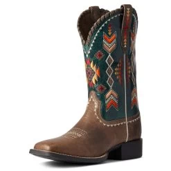 'Ariat' Women's Round Up Square Toe - Tan / Deep Teal -WinterWanderlust Adventures F21 WMS WEST 10038328 3 4 front 1024x1024@2x