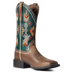 'Ariat' Women's Round Up Square Toe - Tan / Deep Teal -WinterWanderlust Adventures F21 WMS WEST 10038328 medial 1024x1024@2x