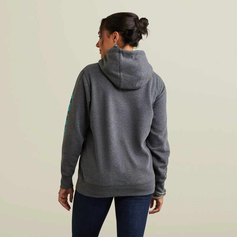 'Ariat' Women's Ariat Logo Hoodie - Charcoal Heather 4 'Ariat' Women's Ariat Logo Hoodie - Charcoal Heather - Image 2