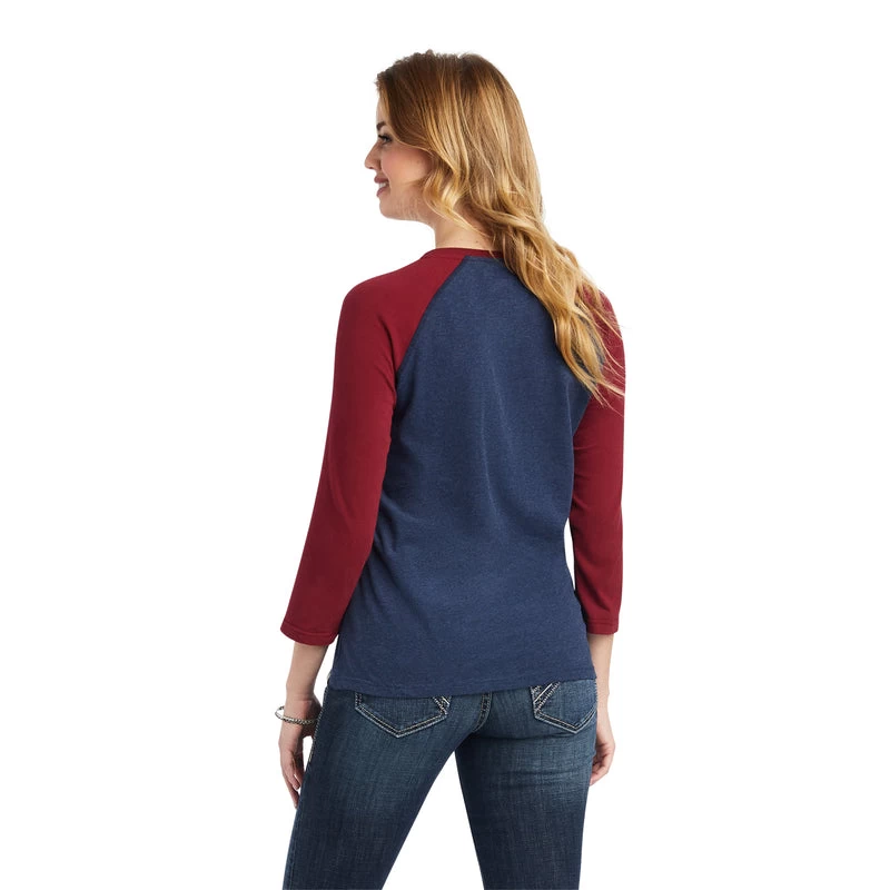 'Ariat' Women's Thunderbird Chimayo Baseball T-Shirt - Navy Heather / Rubiyat 6 'Ariat' Women's Thunderbird Chimayo Baseball T-Shirt - Navy Heather / Rubiyat - Image 4