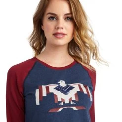 'Ariat' Women's Thunderbird Chimayo Baseball T-Shirt - Navy Heather / Rubiyat 8 'Ariat' Women's Thunderbird Chimayo Baseball T-Shirt - Navy Heather / Rubiyat -WinterWanderlust Adventures F22 WMS WEST 10042136 detail01 1024x1024@2x