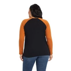 'Ariat' Women's R.E.A.L. Billboard Baseball T-Shirt - Black / Rust -WinterWanderlust Adventures F22 WMS WEST 10042150 back plus 1024x1024@2x