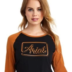 'Ariat' Women's R.E.A.L. Billboard Baseball T-Shirt - Black / Rust -WinterWanderlust Adventures F22 WMS WEST 10042150 detail01 1024x1024@2x