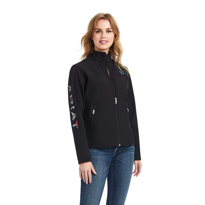 'Ariat' Women's Team Logo Softshell Chimayo Jacket - Black / New Mexico Navy Print 3 'Ariat' Women's Team Logo Softshell Chimayo Jacket - Black / New Mexico Navy Print