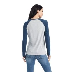 'Ariat' Women's R.E.A.L. Baseball T-Shirt - Heather Grey / Midnight Blue -WinterWanderlust Adventures F22 WMS WEST 10042296 back 1024x1024@2x