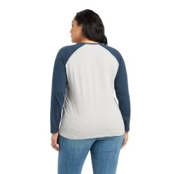 'Ariat' Women's R.E.A.L. Baseball T-Shirt - Heather Grey / Midnight Blue -WinterWanderlust Adventures F22 WMS WEST 10042296 back plus 1024x1024@2x