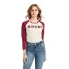 'Ariat' Women's R.E.A.L. Baseball T-Shirt - Oatmeal Heather / Beet Red -WinterWanderlust Adventures F22 WMS WEST 10042297 front 1024x1024@2x