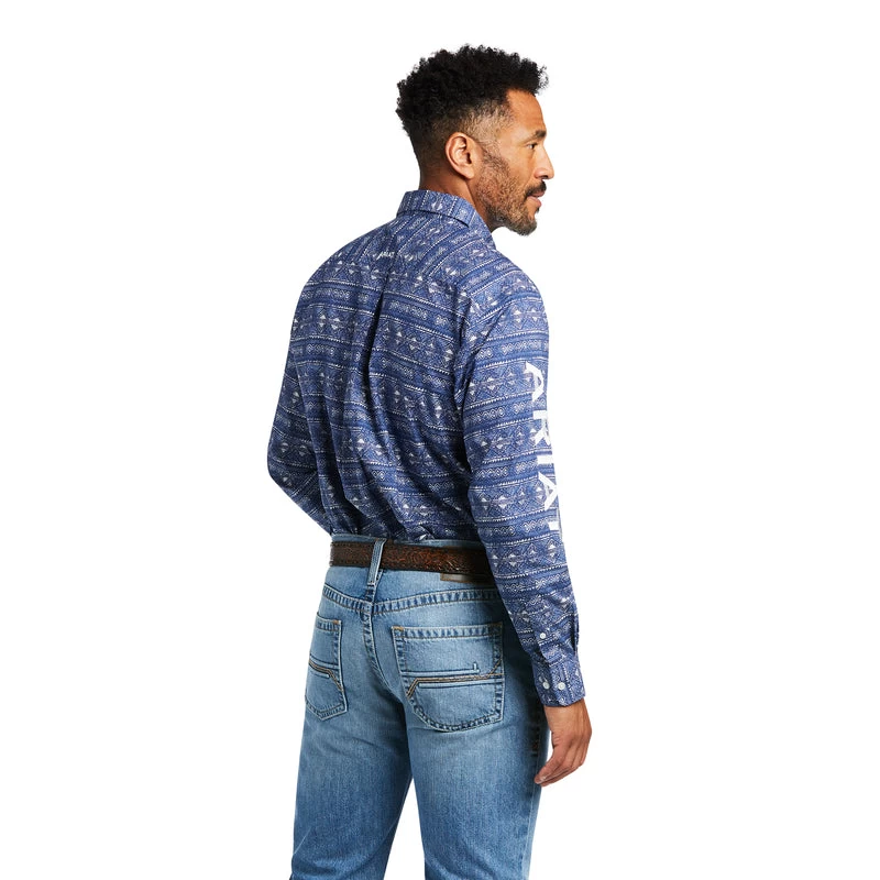 'Ariat' Men's Team Justin Classic Long Sleeve Button Down - Marine Blue 4 'Ariat' Men's Team Justin Classic Long Sleeve Button Down - Marine Blue - Image 2