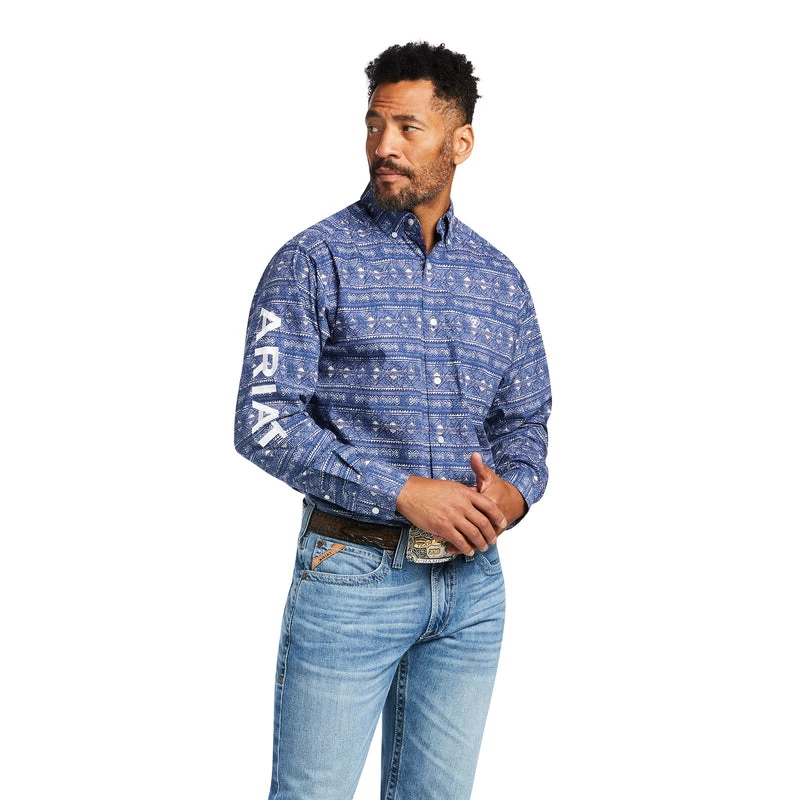 'Ariat' Men's Team Justin Classic Long Sleeve Button Down - Marine Blue 3 'Ariat' Men's Team Justin Classic Long Sleeve Button Down - Marine Blue