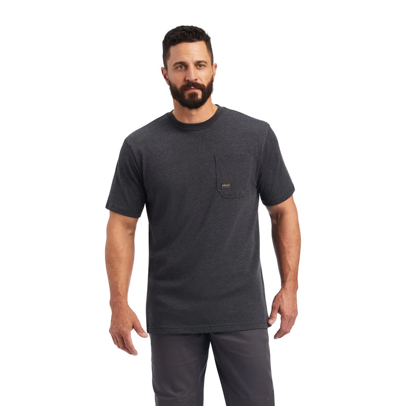 'Ariat' Men's Rebar Cotton Dog Tag Short Sleeve Tee - Charcoal Heather 4 'Ariat' Men's Rebar Cotton Dog Tag Short Sleeve Tee - Charcoal Heather - Image 2