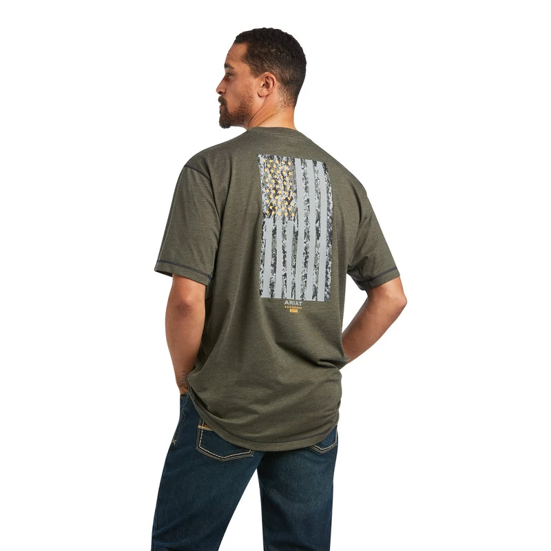 'Ariat' Men's Rebar Workman Reflective Flag Short Sleeve Tee - Sage Heather 3 'Ariat' Men's Rebar Workman Reflective Flag Short Sleeve Tee - Sage Heather