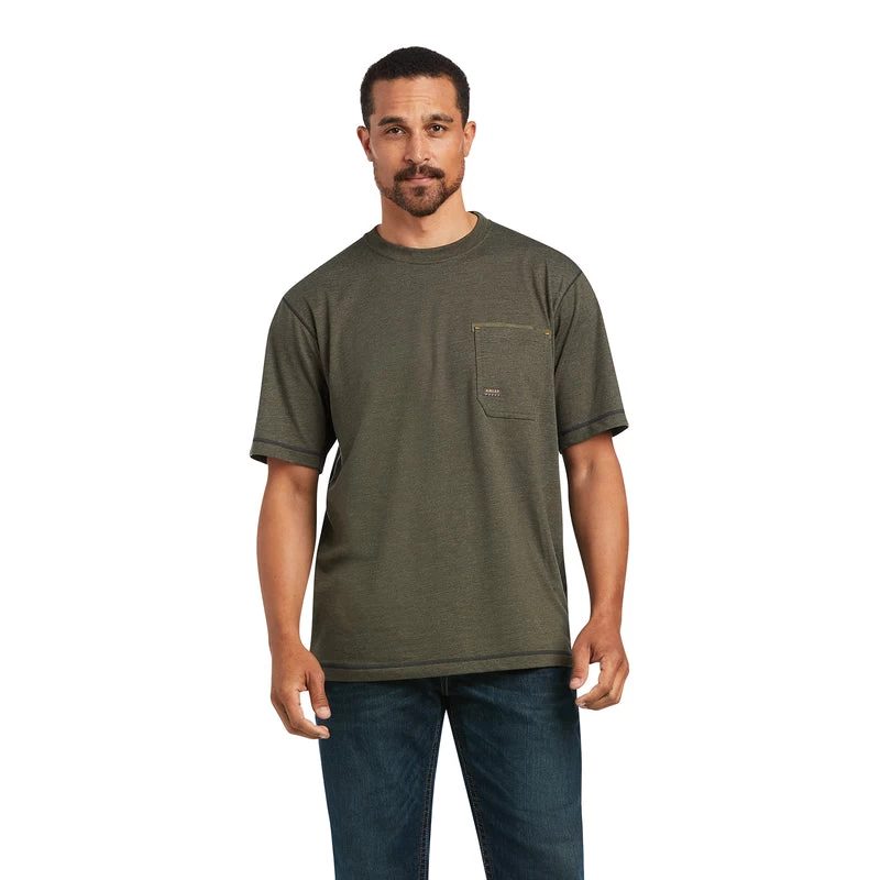 'Ariat' Men's Rebar Workman Reflective Flag Short Sleeve Tee - Sage Heather 4 'Ariat' Men's Rebar Workman Reflective Flag Short Sleeve Tee - Sage Heather - Image 2