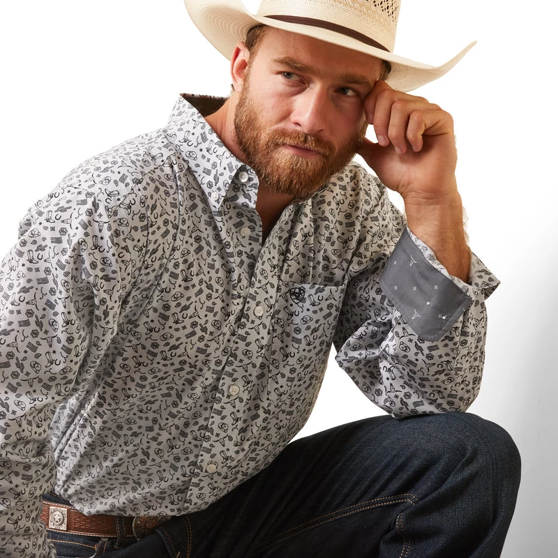 'Ariat' Men's Wrinkle Free Fortune Classic Fit Button Down - Grey 4 'Ariat' Men's Wrinkle Free Fortune Classic Fit Button Down - Grey - Image 2