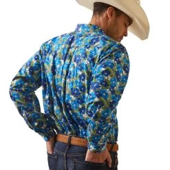 'Ariat' Men's Landon Classic Fit Button Down - Blue -WinterWanderlust Adventures S23 MNS WEST 10043788 back 1024x1024@2x