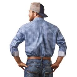 'Ariat' Men's Wrinkle Free Atlas Button Down - Blue -WinterWanderlust Adventures S23 MNS WEST 10043807 back 1024x1024@2x