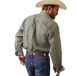 'Ariat' Men's Wrinkle Free Florian Classic Fit Button Down - Black / Green -WinterWanderlust Adventures S23 MNS WEST 10043878 back 1024x1024@2x