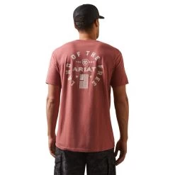 'Ariat' Men's Land Of The Free T-Shirt - Red Clay Heather -WinterWanderlust Adventures S23 MNS WEST 10044744 back 1024x1024@2x