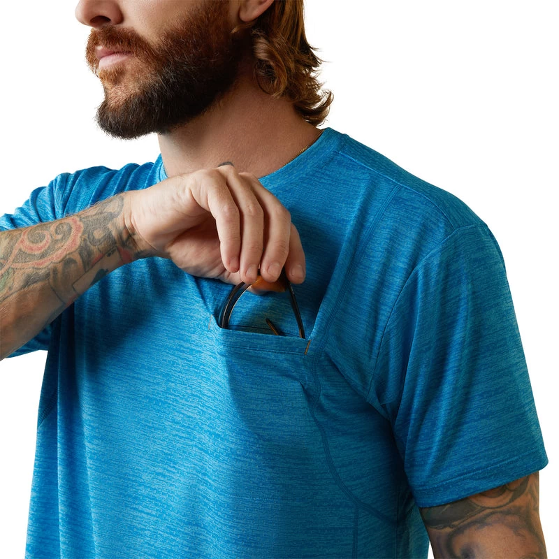 'Ariat' Rebar Rebar Evolution Athletic Fit T Shirt - Scuba Bl;ue 4 'Ariat' Rebar Rebar Evolution Athletic Fit T Shirt - Scuba Bl;ue - Image 2