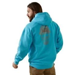 'Ariat' Men's Rebar Roughneck Hoodie - Bachelor Button Heather -WinterWanderlust Adventures S23 MNS WORK 10043362 back 1024x1024@2x