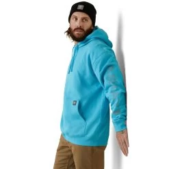 'Ariat' Men's Rebar Roughneck Hoodie - Bachelor Button Heather -WinterWanderlust Adventures S23 MNS WORK 10043362 detail01 1024x1024@2x