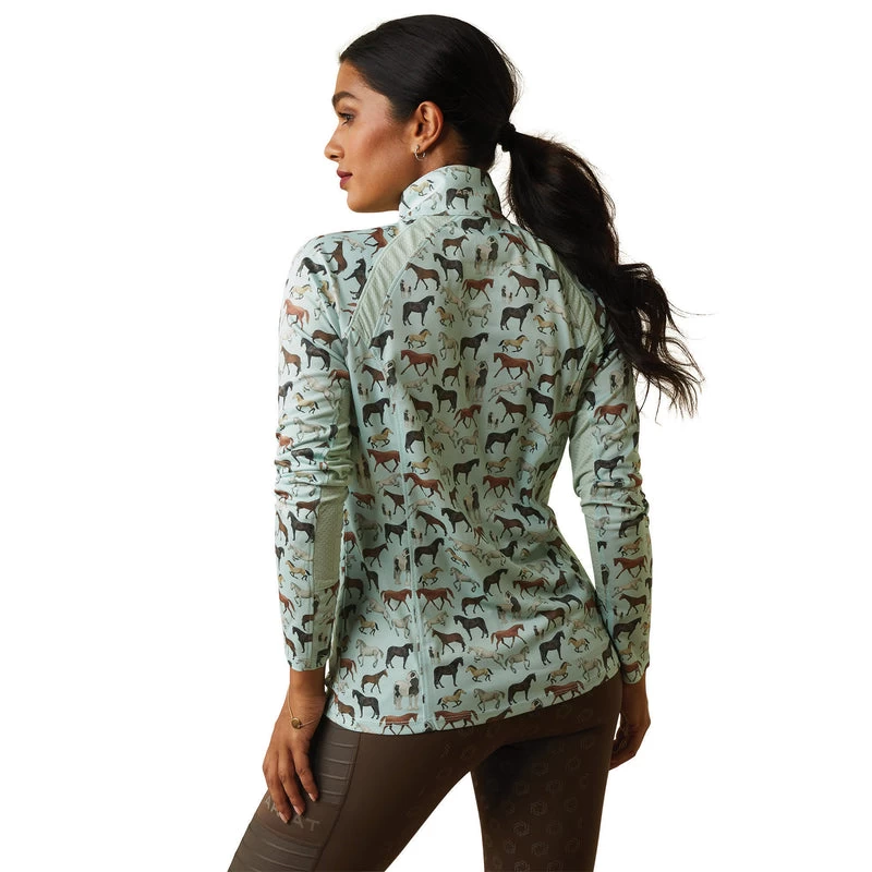'Ariat' Women's Sunstopper 2.0 1/4 Zip Baselayer - Aqua Foam Herd Print 6 'Ariat' Women's Sunstopper 2.0 1/4 Zip Baselayer - Aqua Foam Herd Print - Image 4