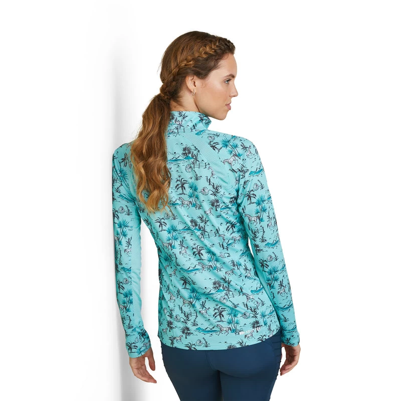 'Ariat' Women's Sunstopper 2.0 1/4 Zip Baselayer - Pool Blue Oasis Print 6 'Ariat' Women's Sunstopper 2.0 1/4 Zip Baselayer - Pool Blue Oasis Print - Image 4