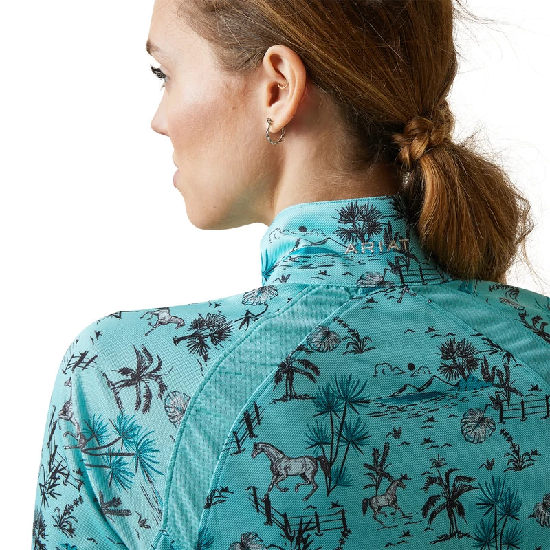 'Ariat' Women's Sunstopper 2.0 1/4 Zip Baselayer - Pool Blue Oasis Print 5 'Ariat' Women's Sunstopper 2.0 1/4 Zip Baselayer - Pool Blue Oasis Print - Image 3