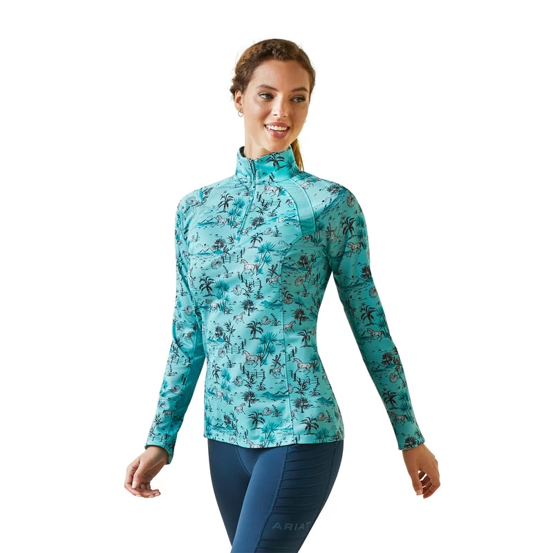 'Ariat' Women's Sunstopper 2.0 1/4 Zip Baselayer - Pool Blue Oasis Print 3 'Ariat' Women's Sunstopper 2.0 1/4 Zip Baselayer - Pool Blue Oasis Print