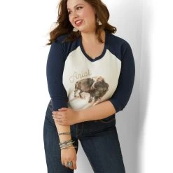 'Ariat' Women's Painted Dreams T Shirt - Coconut Milk / Navy -WinterWanderlust Adventures S23 WMS WEST 10043408 detail01 plus 1024x1024@2x