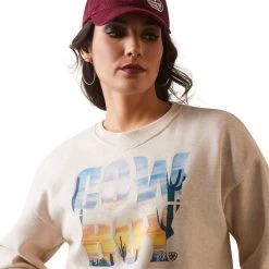 'Ariat' Women's Cowboy Crew Sweater - Oatmeal Heather -WinterWanderlust Adventures S23 WMS WEST 10043660 detail01 1024x1024@2x