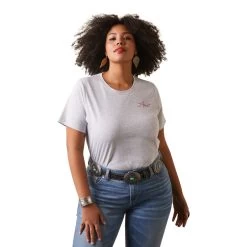 'Ariat' Women's R.E.A.L. Cool Cow Tee - Light Heather Grey -WinterWanderlust Adventures S23 WMS WEST 10043811 front plus 1024x1024@2x