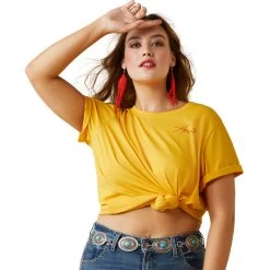 'Ariat' Women's R.E.A.L. Cool Cow Tee - Yolk Yellow -WinterWanderlust Adventures S23 WMS WEST 10043812 detail02 plus 1024x1024@2x