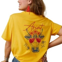 'Ariat' Women's R.E.A.L. Cool Cow Tee - Yolk Yellow -WinterWanderlust Adventures S23 WMS WEST 10043812 detail04 plus 1024x1024@2x