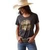 'Ariat' Women's Floral Tee - Charcoal Heather