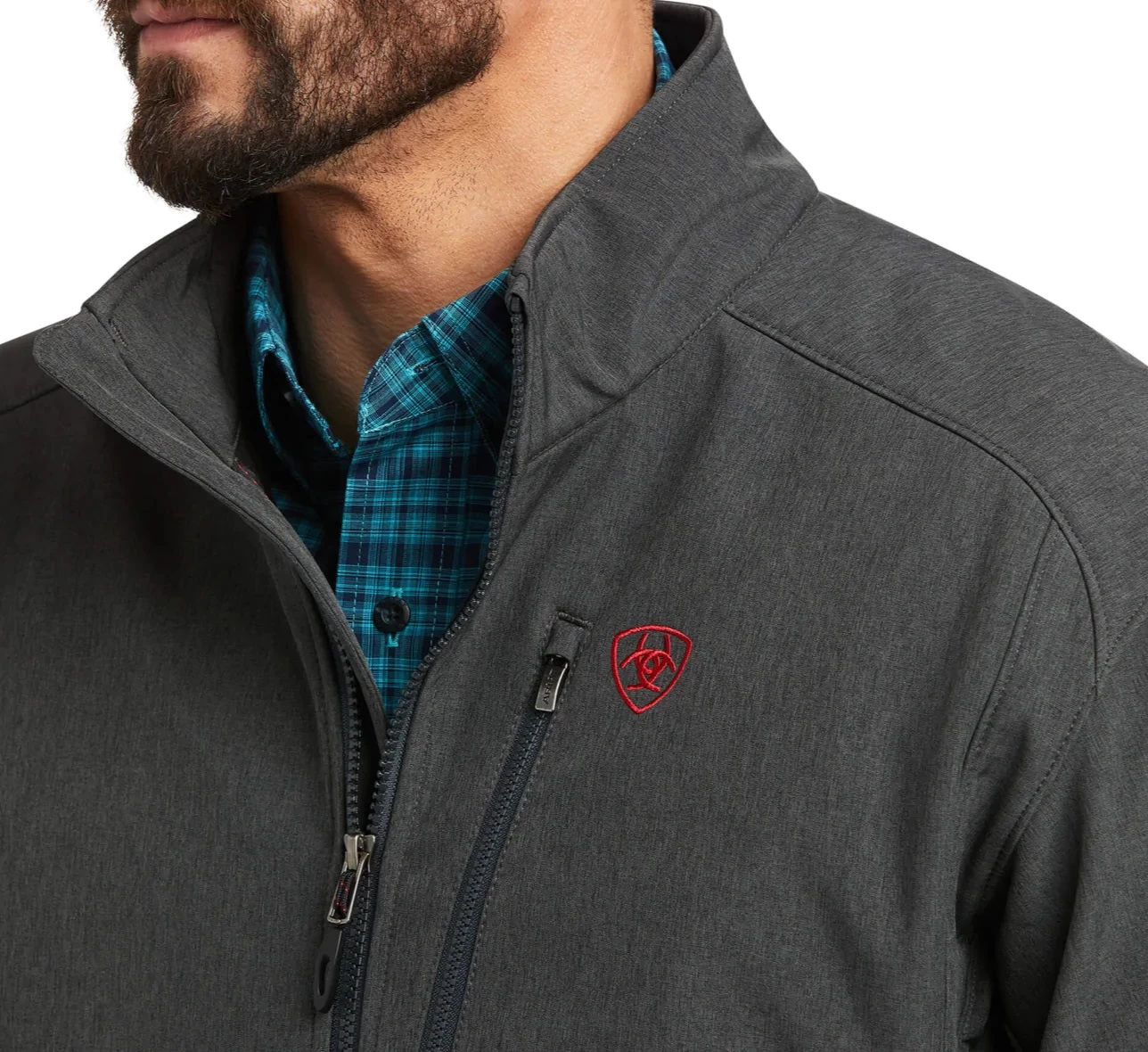 'Ariat' Men's Logo 2.0 Softshell Jacket - Charcoal / Americana 4 'Ariat' Men's Logo 2.0 Softshell Jacket - Charcoal / Americana - Image 2